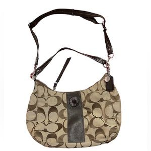 Coach Signature F19281 Convertible Hobo Purse Fabric Handbag Shoulder bag